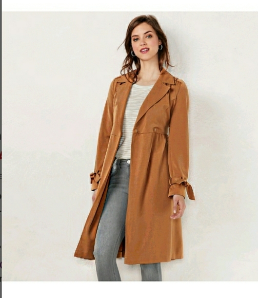 NWOT LC Lauren Conrad Bow Sleeve Trench Coat Brown - Picture 1 of 7
